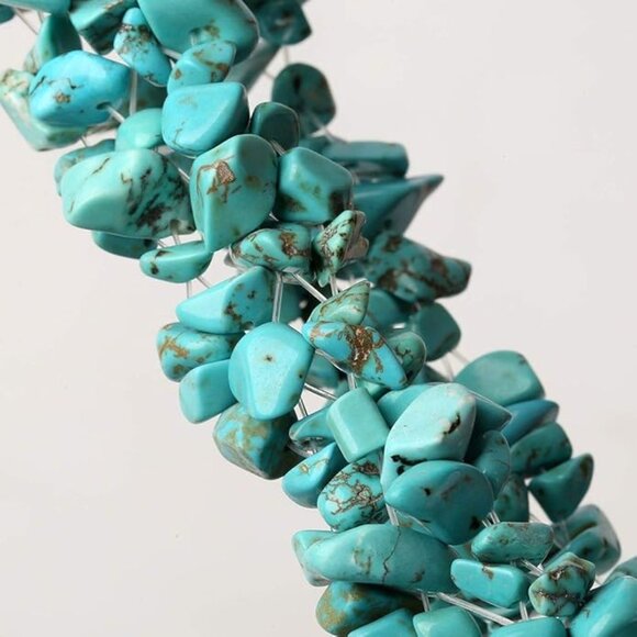 SALE - Turquoise Gemstone Beaded Stretch Bracelet - 5 Layers - Picture 2 of 5